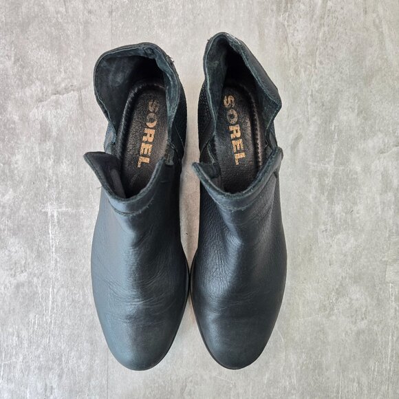 Sorel Lolla Ankle Boots 11 Black Leather Pull On Western Casual Low Heel Booties - Picture 2 of 12